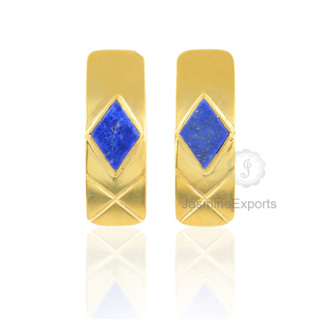 18k Gold Lapis Ohrringe, schöne Diamant Form Ohrringe für Frauen